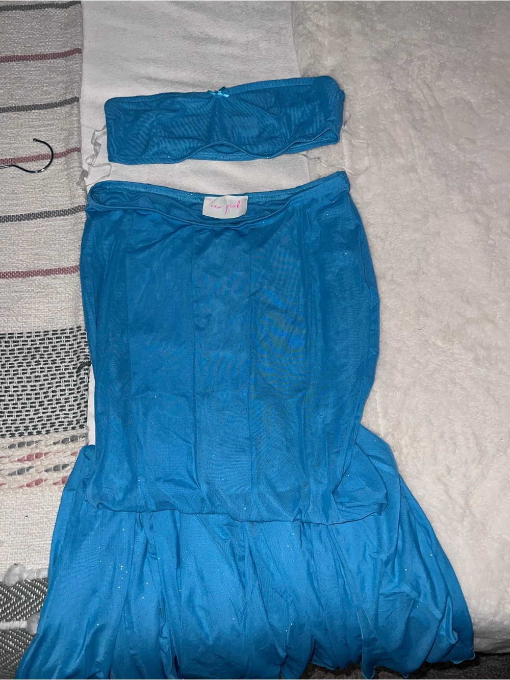 Blue Strapless Mermaid Maxi Skirt Set